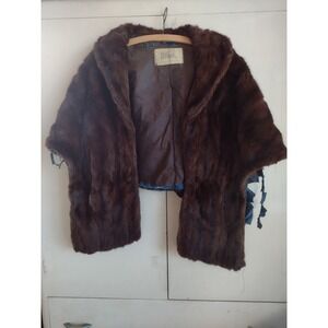 VTG 40s Fur Stole Shawl Cape Dark Brown M May 50s USA Flawed Read Glam Opera